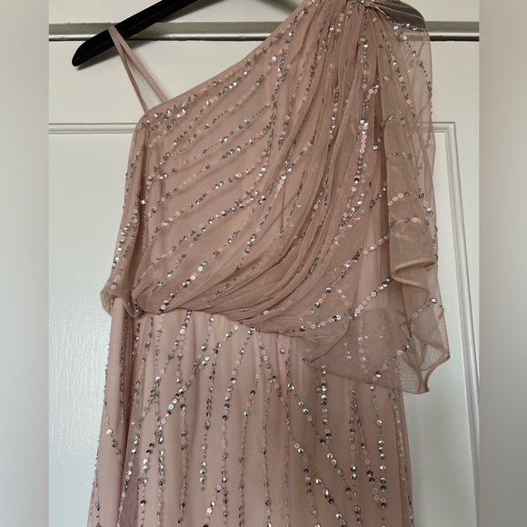 Adrianna Papell Draped One Shoulder Gown in Blush - Picture 5 of 6